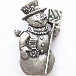 Vintage Pewter Snowman Brooch Pin